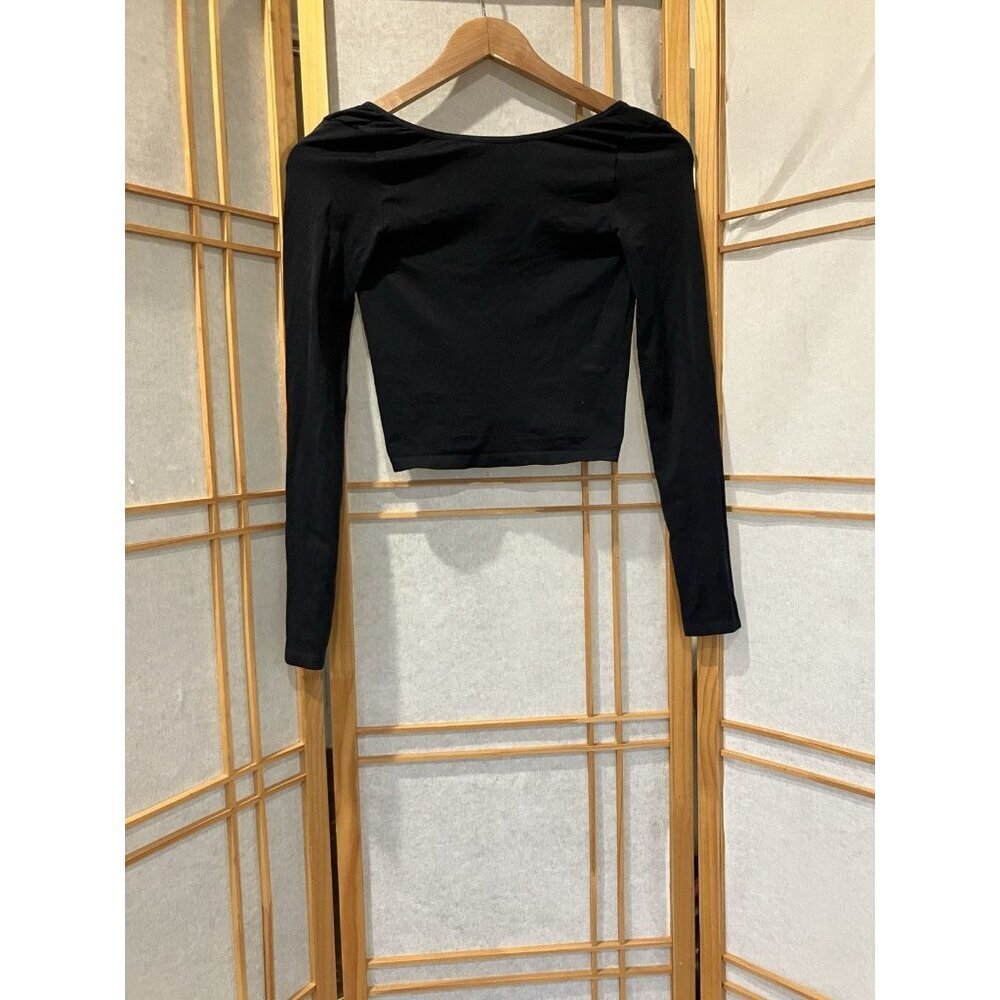 Anthropologie  Black Scoop Back Crop Top Stretch Moto, Citi Small/Medium - Picture 4 of 8